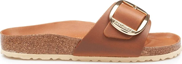 Madrid Sandal In Cognac Nubuck With Large Buckle