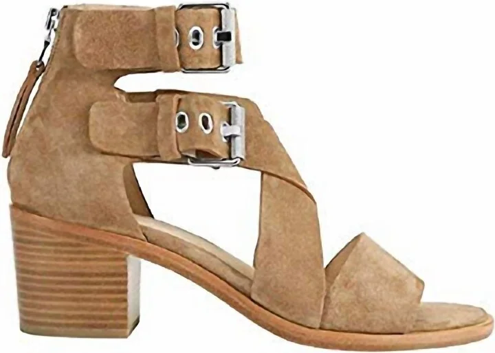 Madrid Suede Stacked Heel Sandals In Camel