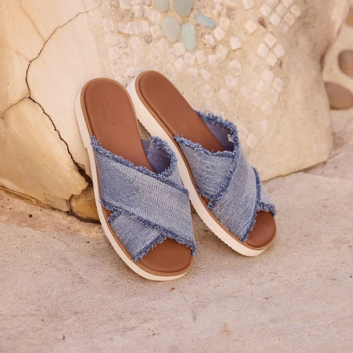 Mae Crossover Slide Sandal Dark Sky Textured Denim - Image 3