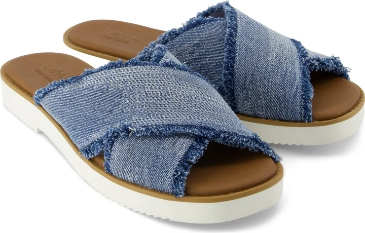 Mae Crossover Slide Sandal Dark Sky Textured Denim - Image 4