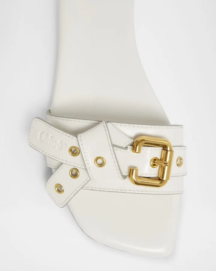 Mae Leather Buckle Flat Slide Sandals - Image 2