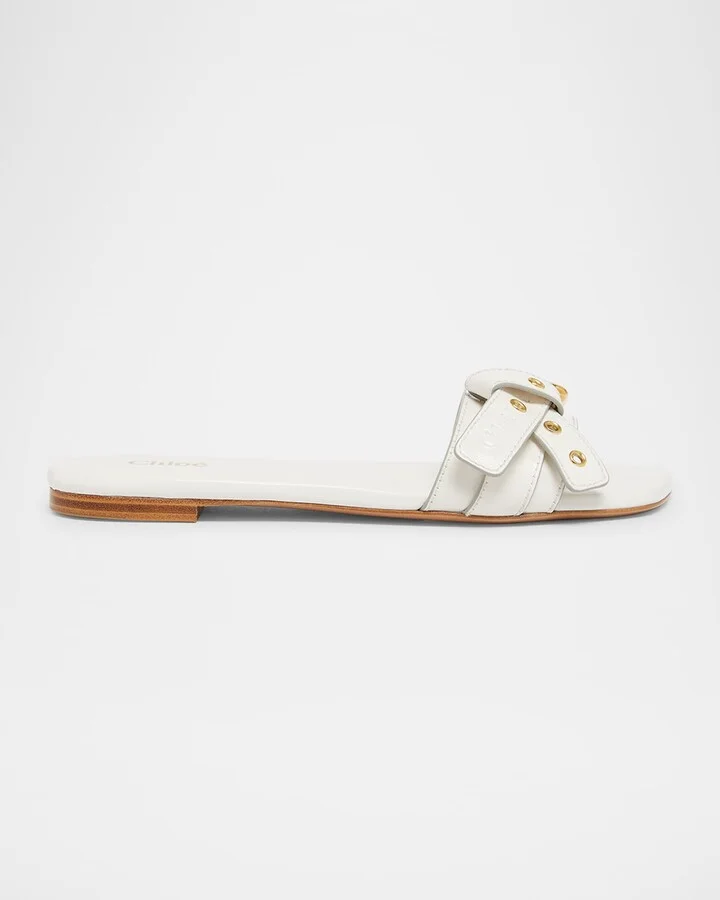 Mae Leather Buckle Flat Slide Sandals