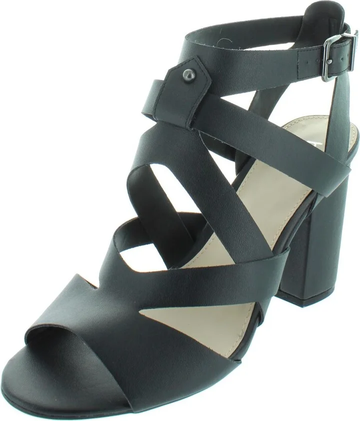 Mae Womens Faux Leather Strappy Block Heels
