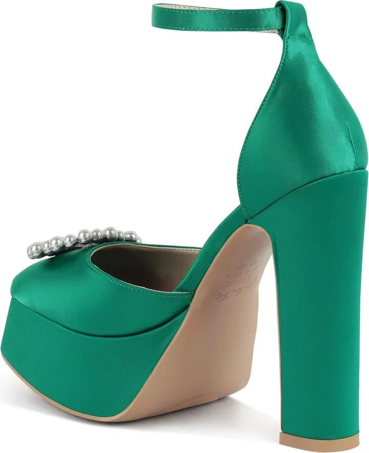 Maeissa Pearly Brooch Ankle Strap Platform Pump - Image 2