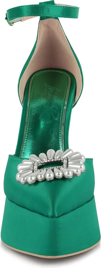 Maeissa Pearly Brooch Ankle Strap Platform Pump - Image 3