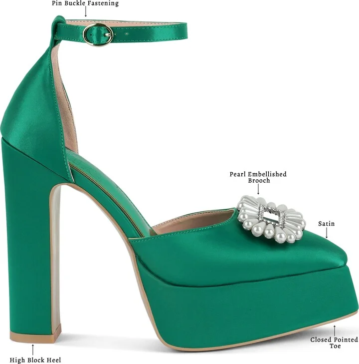 Maeissa Pearly Brooch Ankle Strap Platform Pump - Image 8