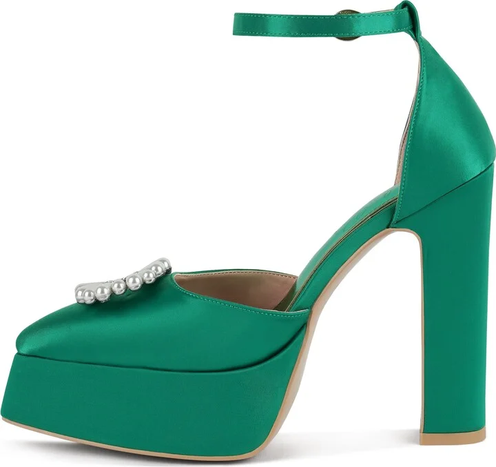 Maeissa Pearly Brooch Ankle Strap Platform Pump - Image 10