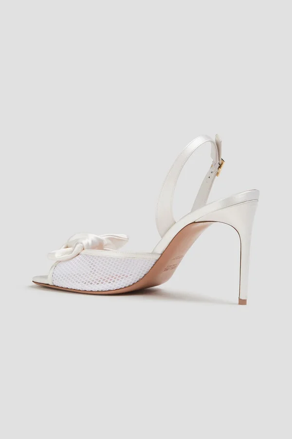 Maera 70 bow-detailed satin and mesh slingback sandals - Image 3