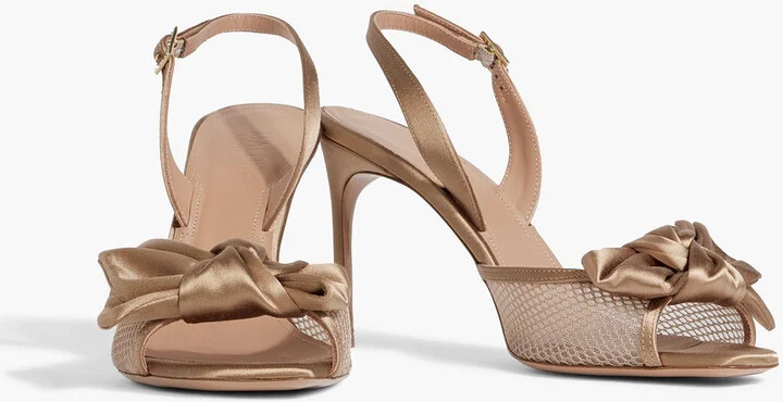 Maera 90 bow-detailed satin and mesh slingback sandals - Image 2