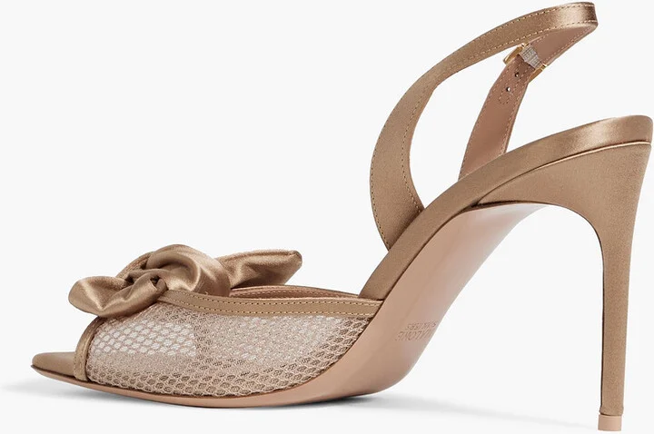Maera 90 bow-detailed satin and mesh slingback sandals - Image 3