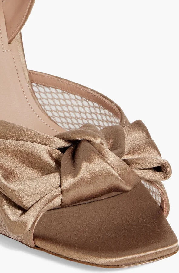 Maera 90 bow-detailed satin and mesh slingback sandals - Image 4