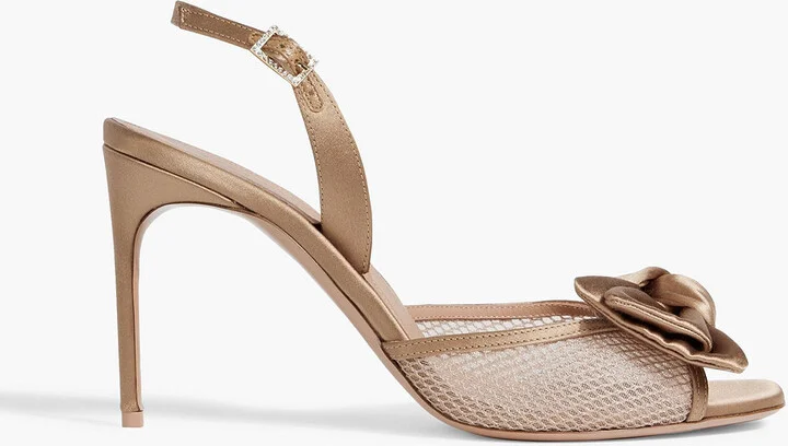 Maera 90 bow-detailed satin and mesh slingback sandals