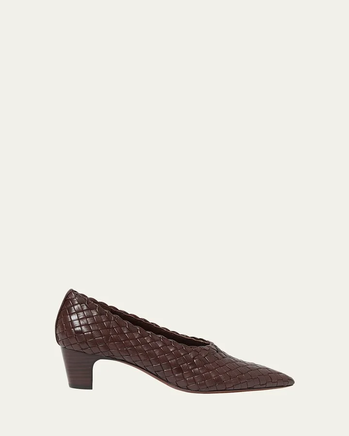 Maeve Woven Leather Kitten-Heel Pumps