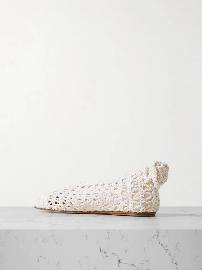 Magda Butrym - Appliquéd Crocheted Cotton And Silk-blend Ballet Flats - Cream - Image 3