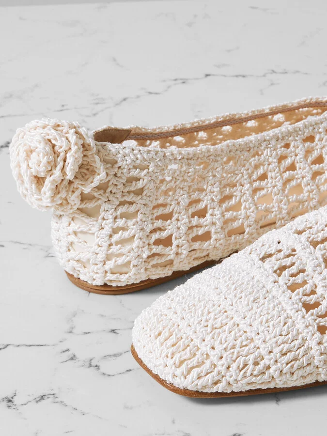 Magda Butrym - Appliquéd Crocheted Cotton And Silk-blend Ballet Flats - Cream - Image 4