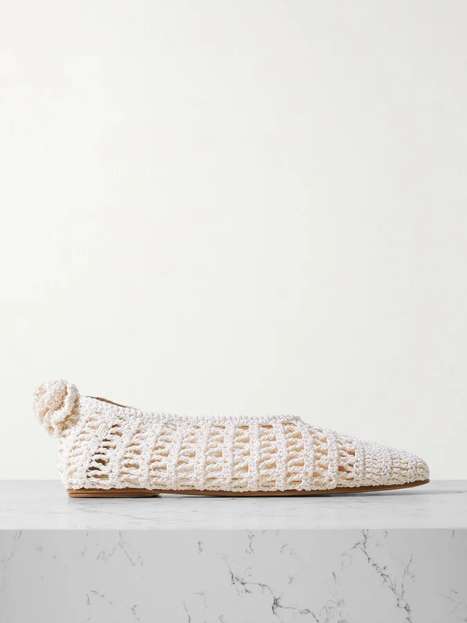 Magda Butrym - Appliquéd Crocheted Cotton And Silk-blend Ballet Flats - Cream