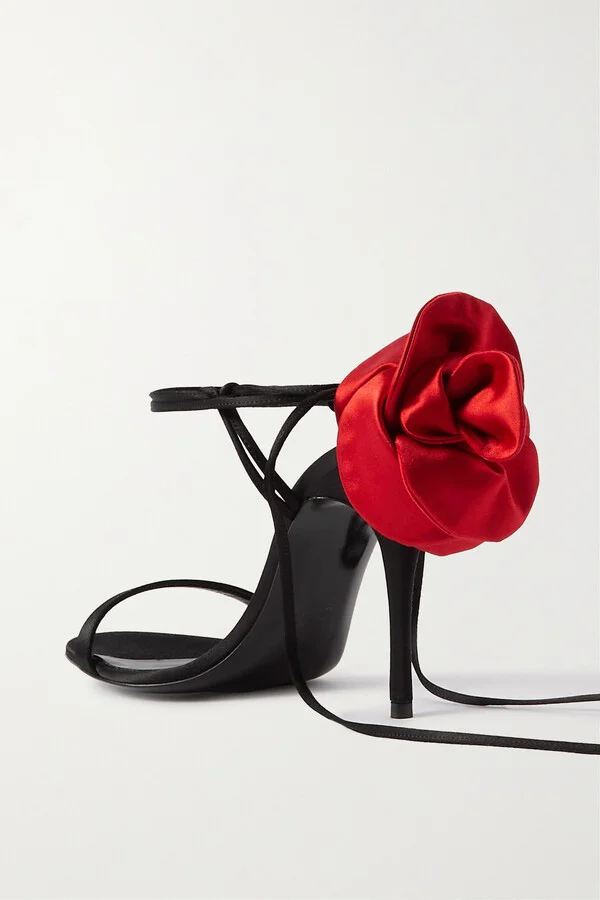 Magda Butrym - Appliquéd Lace-up Satin Sandals - Black - Image 3