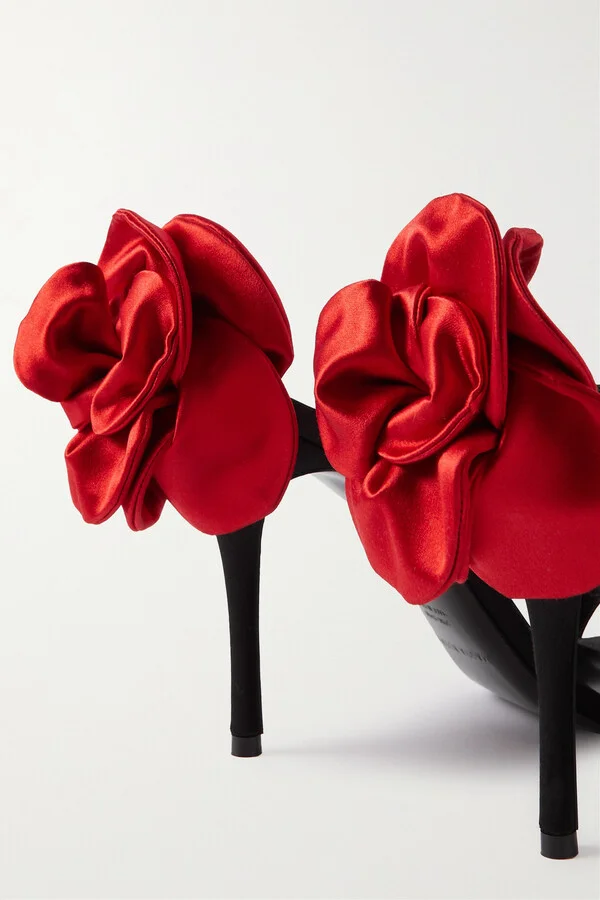 Magda Butrym - Appliquéd Lace-up Satin Sandals - Black - Image 4