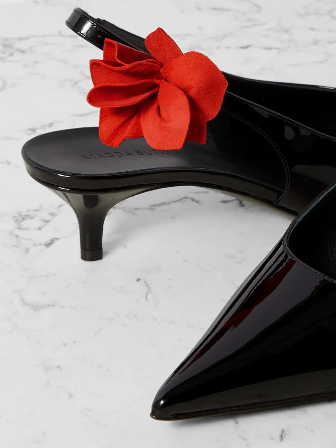 Magda Butrym - Appliquéd Patent-leather Slingback Pumps - Black - Image 4