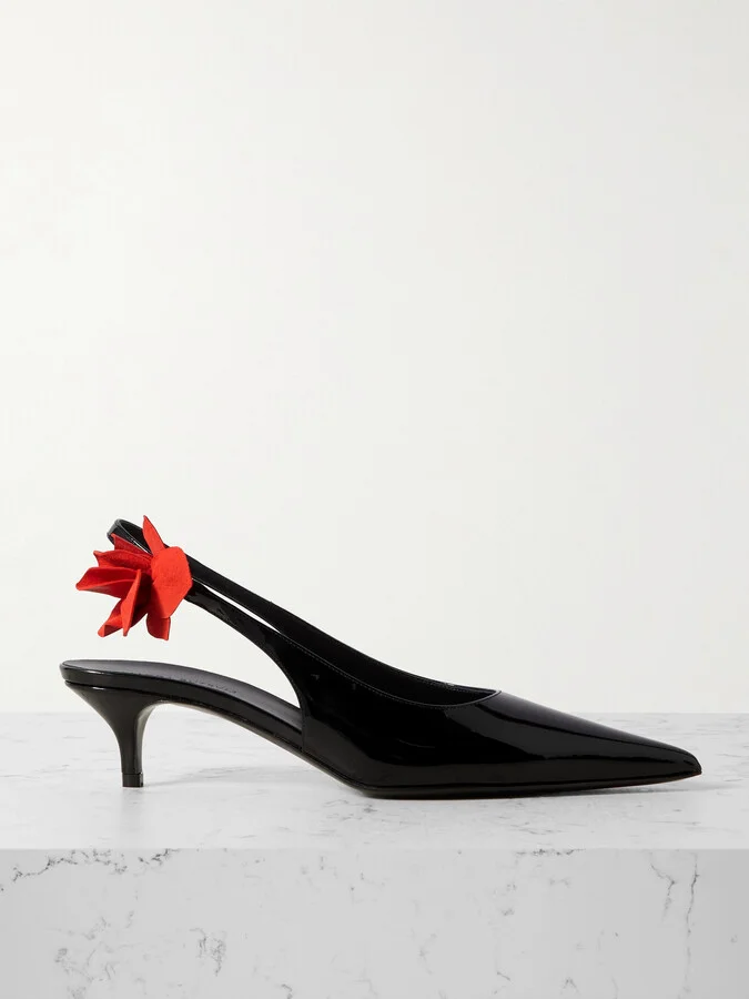 Magda Butrym - Appliquéd Patent-leather Slingback Pumps - Black
