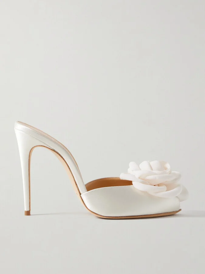 Magda Butrym - Appliquéd Satin Mules - Ivory