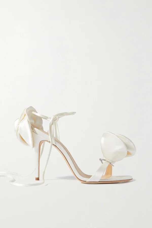 Magda Butrym - Appliquéd Satin Sandals - Ivory