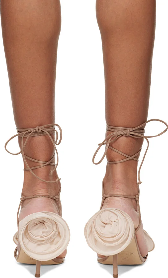 Magda Butrym Beige Wrap Around Double Flower Heeled Sandals - Image 2
