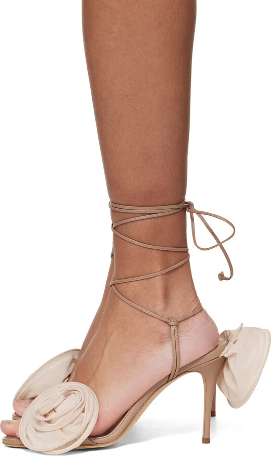 Magda Butrym Beige Wrap Around Double Flower Heeled Sandals - Image 3