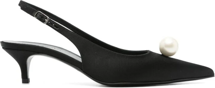 Magda Butrym Black Calf Leather Slingbacks With Pearl Detail