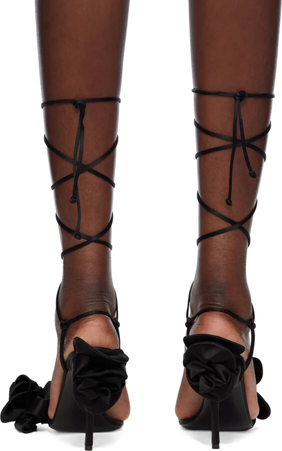 Magda Butrym Black Wrap Around Double Flower Heeled Sandals - Image 2