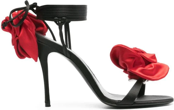 BLACK SATIN RED FLOWER