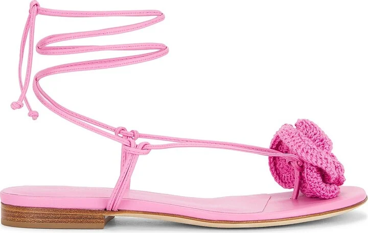 Magda Butrym Crochet Flower Flat Sandal in Pink