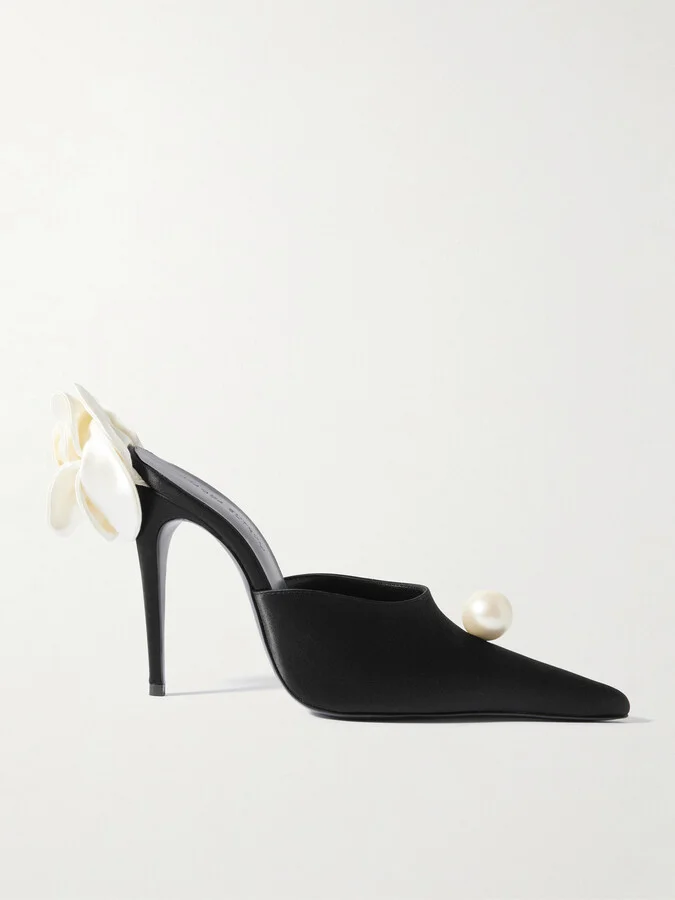 Magda Butrym - Embellished Satin Mules - Black