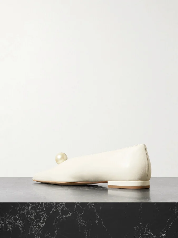 Magda Butrym - Faux Pearl-embellished Leather Point-toe Flats - Cream - Image 3