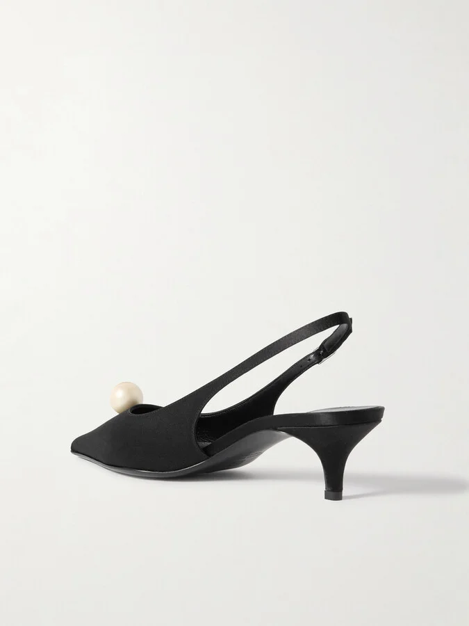 Magda Butrym - Faux Pearl-embellished Silk-satin Slingback Pumps - Black - Image 3