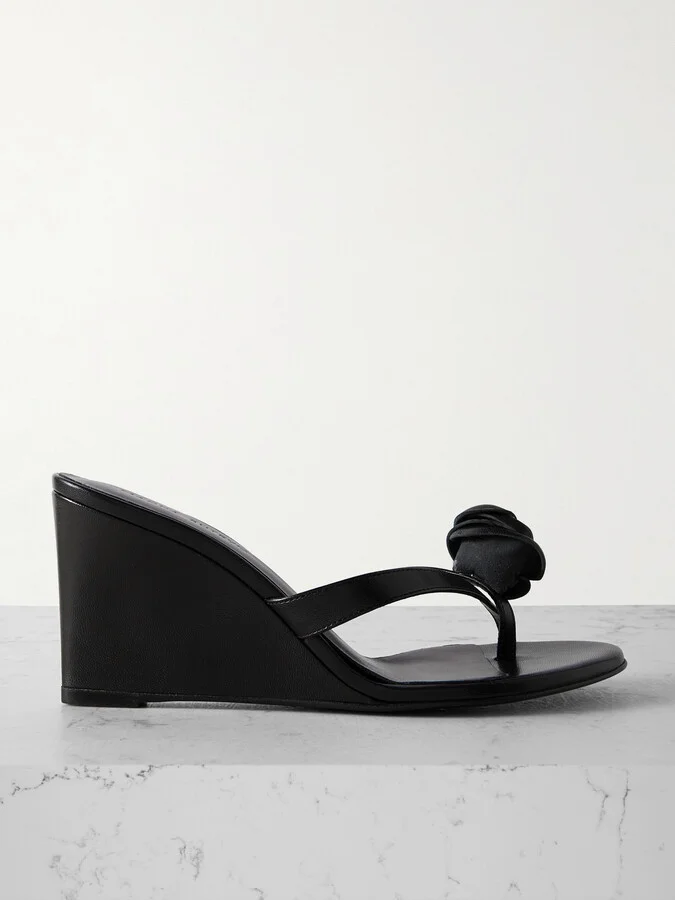 Magda Butrym - Floral-appliquéd Leather Wedge Sandals - Black