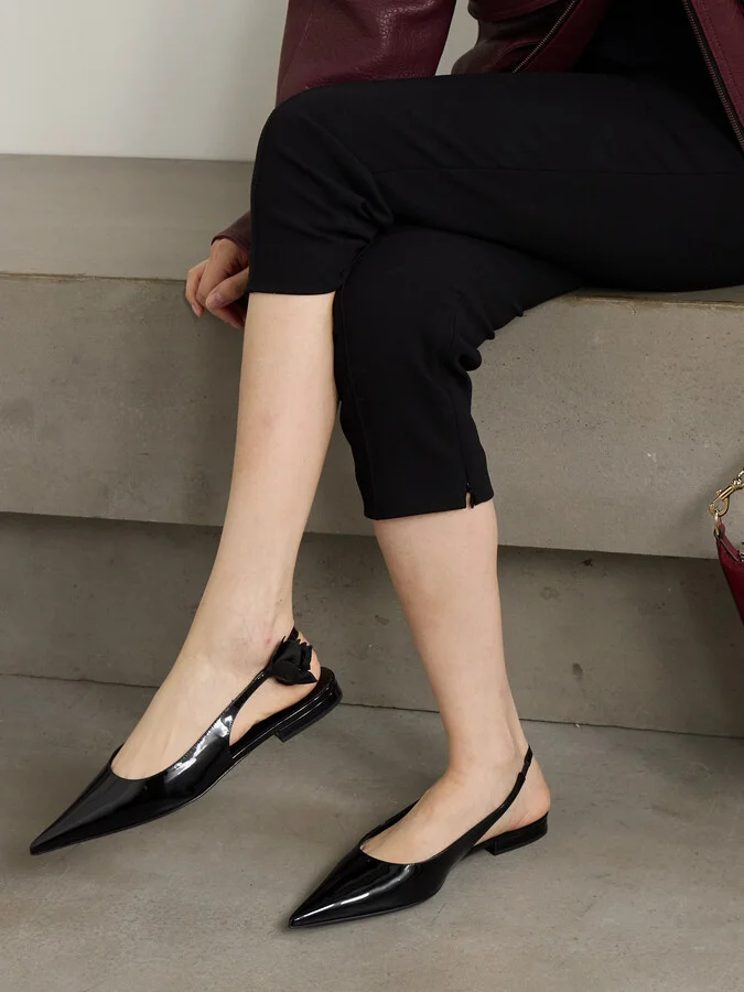 Magda Butrym - Floral-embellished Patent-leather Slingback Flats - Black - Image 2