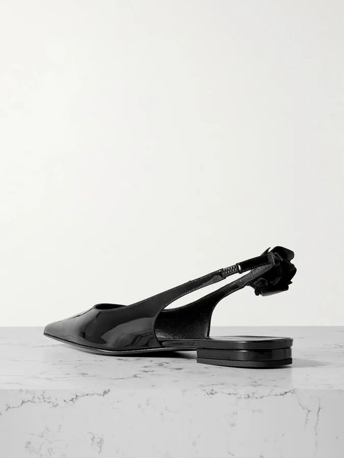 Magda Butrym - Floral-embellished Patent-leather Slingback Flats - Black - Image 3
