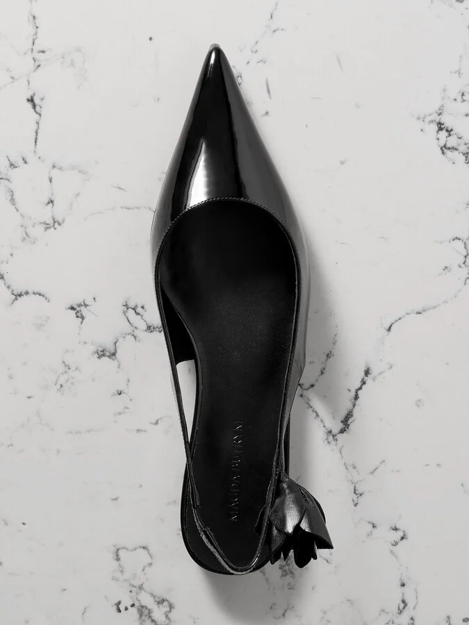 Magda Butrym - Floral-embellished Patent-leather Slingback Flats - Black - Image 5