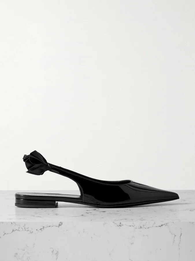 Magda Butrym - Floral-embellished Patent-leather Slingback Flats - Black