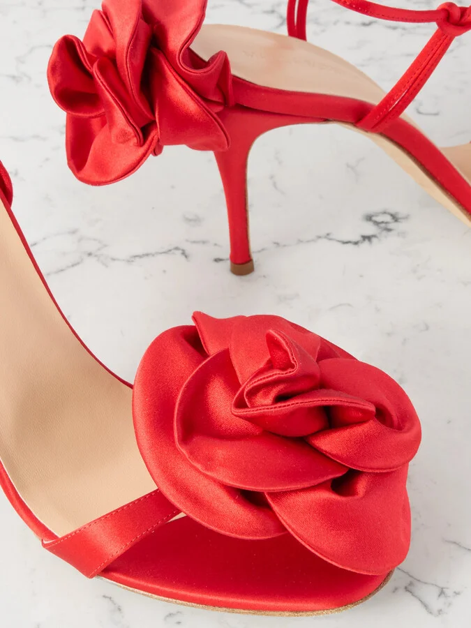 Magda Butrym - Flower Appliquéd Satin Sandals - Red - Image 4