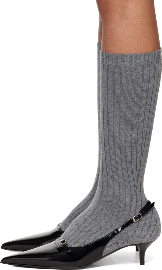 Magda Butrym Gray & Black Ribbed Sock Boot Heels - Image 3