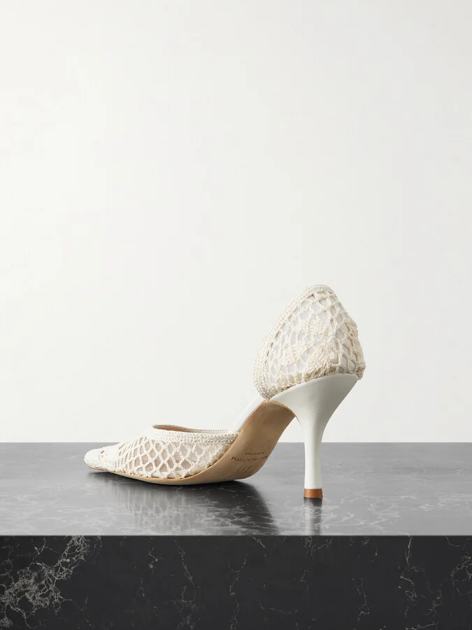 Magda Butrym - Leather-trimmed Crocheted Mesh Pumps - Cream - Image 3