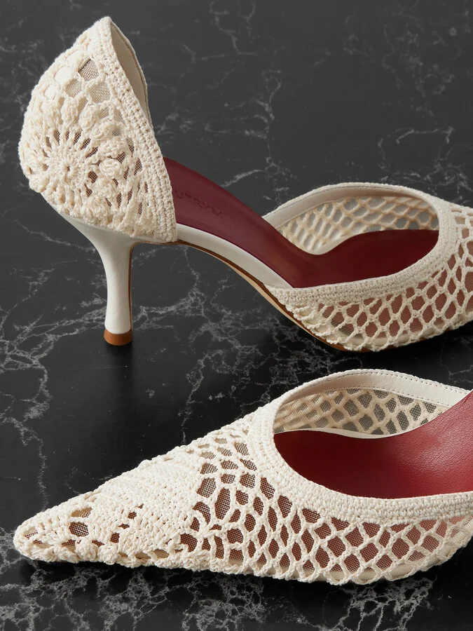 Magda Butrym - Leather-trimmed Crocheted Mesh Pumps - Cream - Image 4