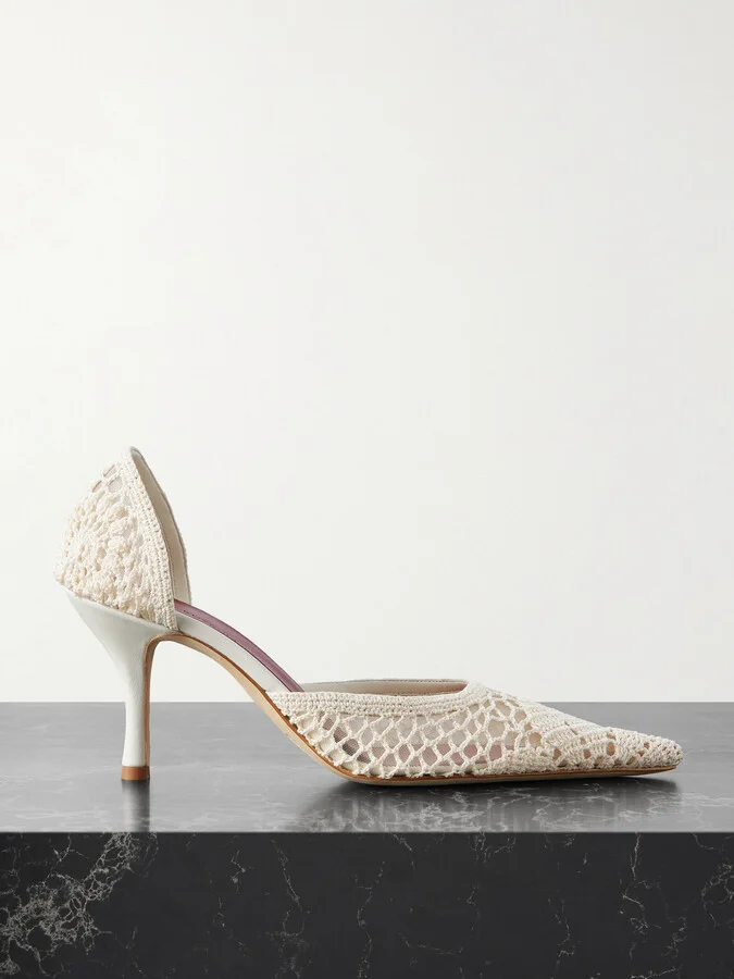 Magda Butrym - Leather-trimmed Crocheted Mesh Pumps - Cream