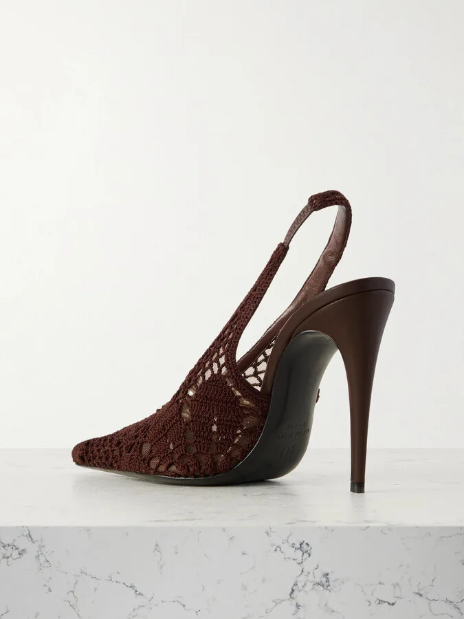 Magda Butrym - Leather-trimmed Crocheted Mesh Slingback Pumps - Brown - Image 3