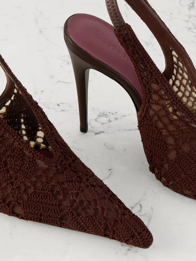 Magda Butrym - Leather-trimmed Crocheted Mesh Slingback Pumps - Brown - Image 4