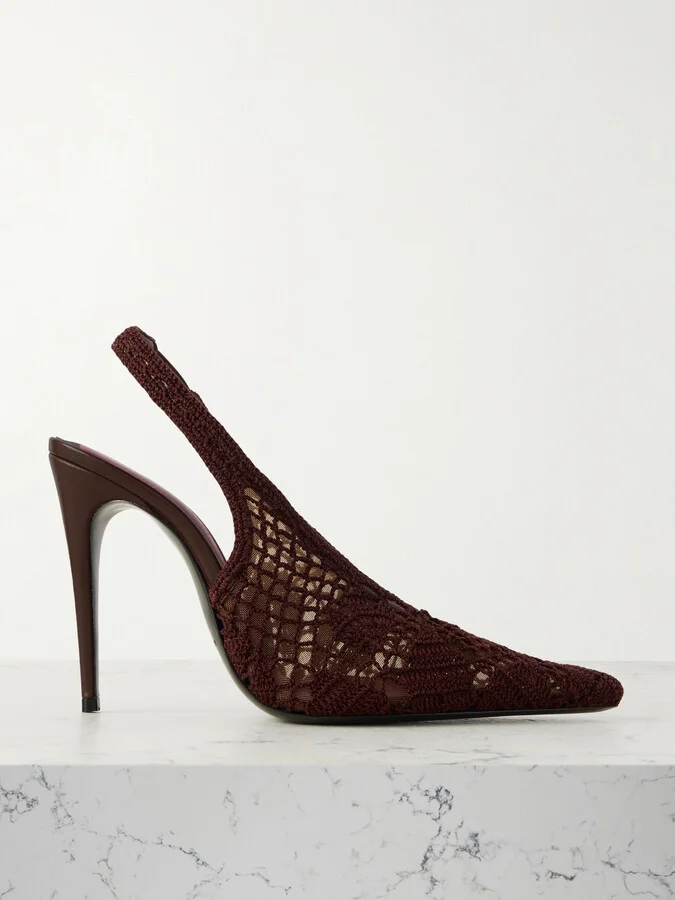 Magda Butrym - Leather-trimmed Crocheted Mesh Slingback Pumps - Brown