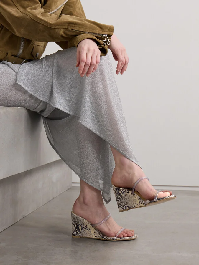 Magda Butrym - Pvc-trimmed Snake-effect Leather Wedge Sandals - Brown - Image 2