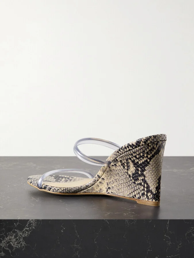 Magda Butrym - Pvc-trimmed Snake-effect Leather Wedge Sandals - Brown - Image 3